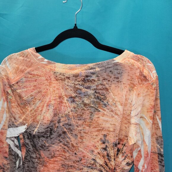 Prana Womens Long Sleeve V-Neck Top Medium Orange/White Abstract Print - Picture 9 of 12